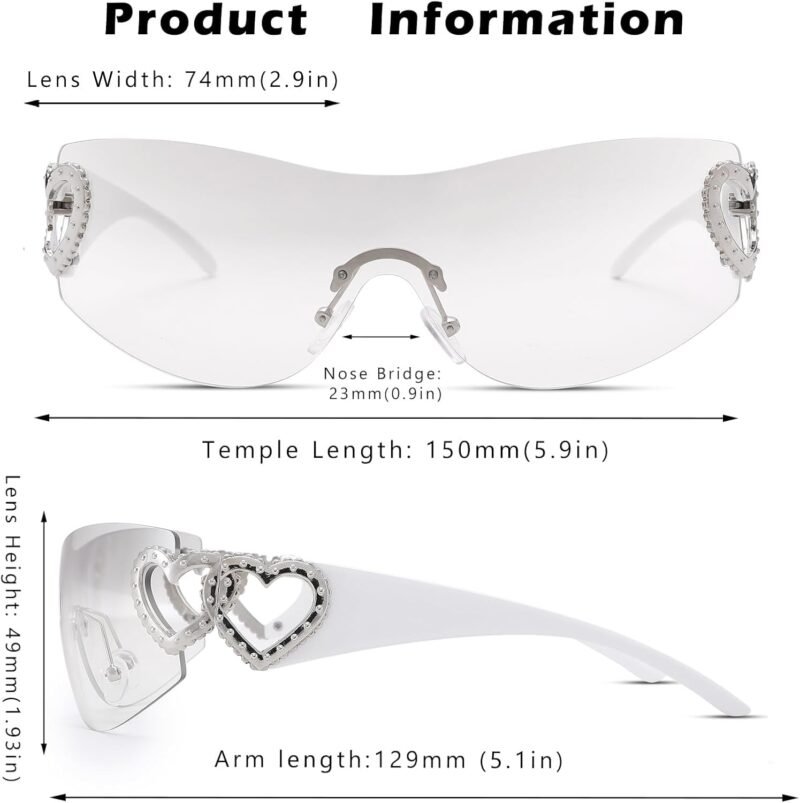 Carsbyvictor Sunglasses Wraparound Pro Wrap Around Rimless Sunglasses Women Men, Oversized Fashion Futuristic Sun Glasses Cool Shade 2000S Trendy