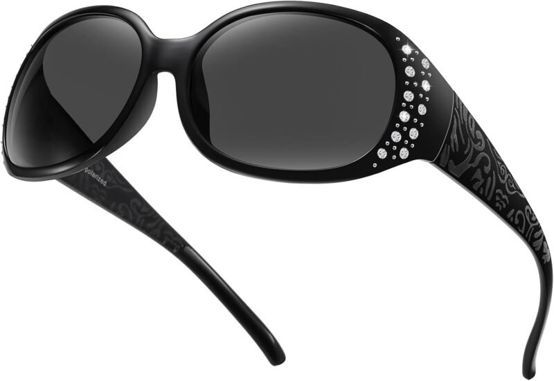 Carsbyvictor Sunglasses Oval Sunglasses for Women, Rhinestone Wrap Around Sunglasses with UV400 Protection