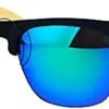 Carsbyvictor Sunglasses Browline Real Bamboo Temple Sunglasses Square Matted Top Mirror Lens UV 400
