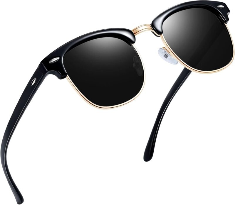 Carsbyvictor Sunglasses Round  Semi-Rimless Sunglasses Half Frame Sun Glasses Brownline Shades for Women Men UV400 Protection