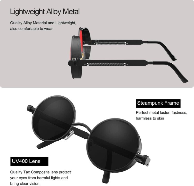 Carsbyvictor Sunglasses Round  Gothic Steampunk Sunglasses for Women Men Round Lens Metal Frame