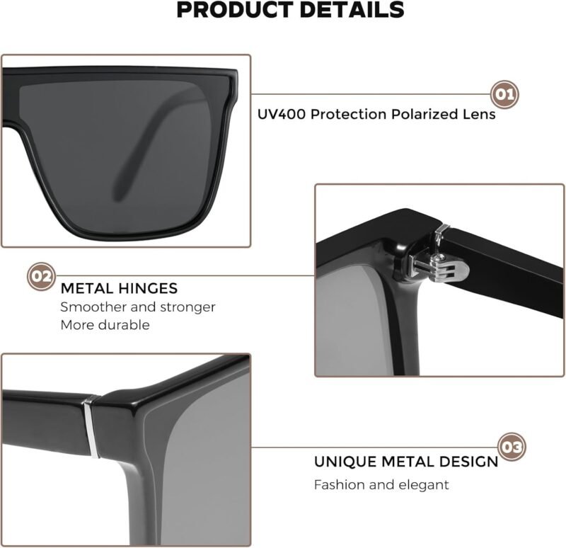 Carsbyvictor Sunglasses Square Polarized Oversized Square Sunglasses for Women Men, Trendy Flat Top Fashion Shield Shades MS52363