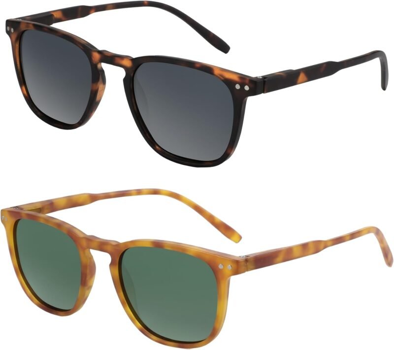 Carsbyvictor Sunglasses Polarized Sunglasses Wayfarerfor Women Men: Retro Shades Round | Square Frame UV Protection 2 Pack