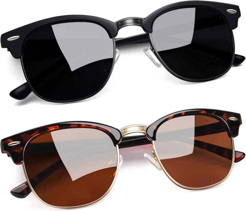 Carsbyvictor Sunglasses Round  Semi-Rimless Sunglasses Half Frame Sun Glasses Brownline Shades for Women Men UV400 Protection