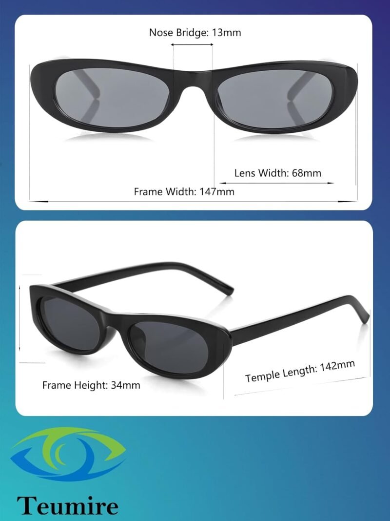 Carsbyvictor Sunglasses Oval Narrow Cat Eye Sunglasses for Women Men 90s Sun Glasses Womens Small Oval Sunglasses Black Shades