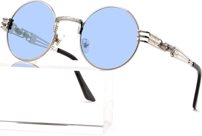 Carsbyvictor Sunglasses Round  Round Steampunk Sunglasses Circle Lennon Hippie Glasses Metal Frame 100% UV Blocking Lens