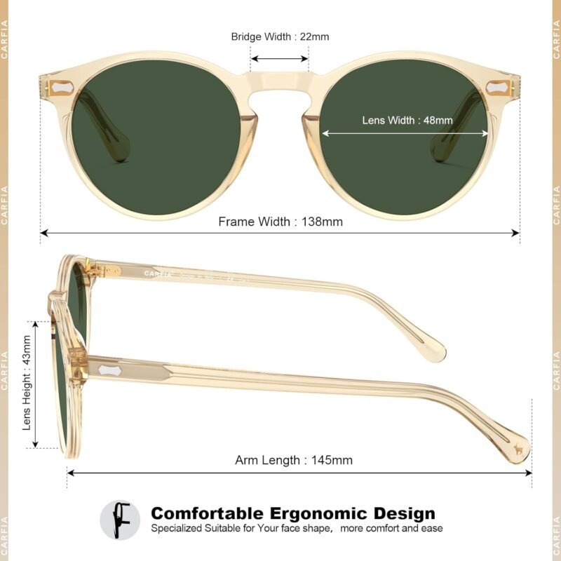 Carsbyvictor Sunglasses Round  Vintage Round Acetate Polarized Sunglasses for Women UV Protection CA5288