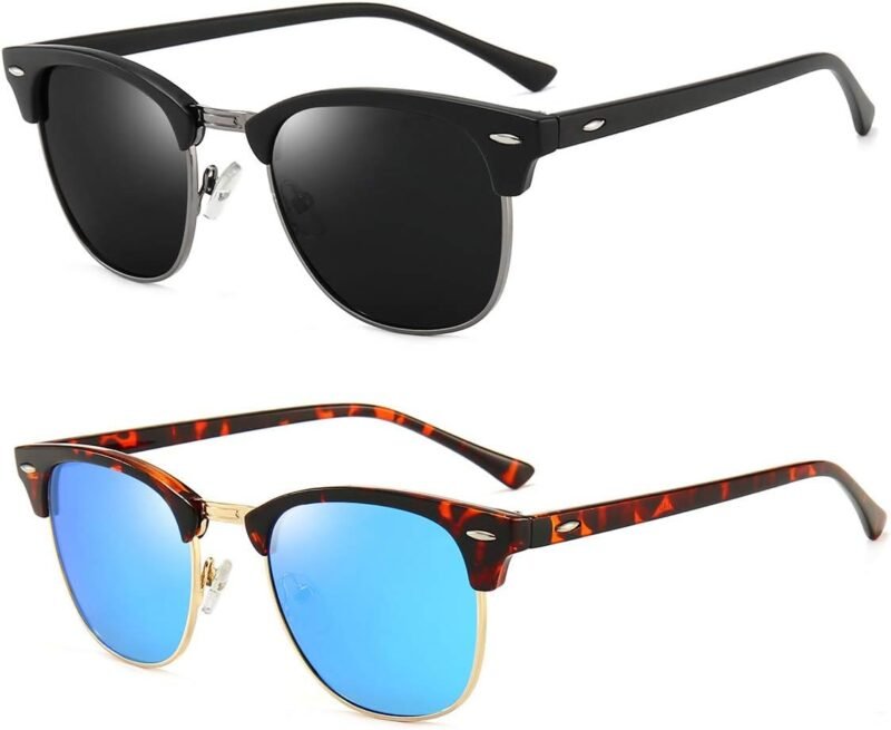 Carsbyvictor Sunglasses Browline Polarized Browline Sunglasses Classic Semi-Rimless Frame Retro Brand Sunglasses for Men and Women UV 400