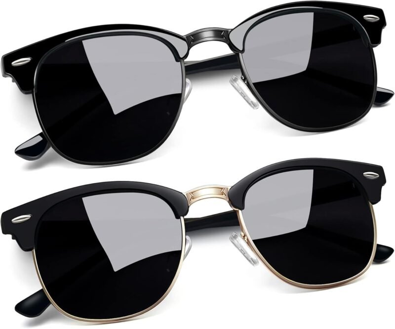 Carsbyvictor Sunglasses Round  Semi-Rimless Sunglasses Half Frame Sun Glasses Brownline Shades for Women Men UV400 Protection