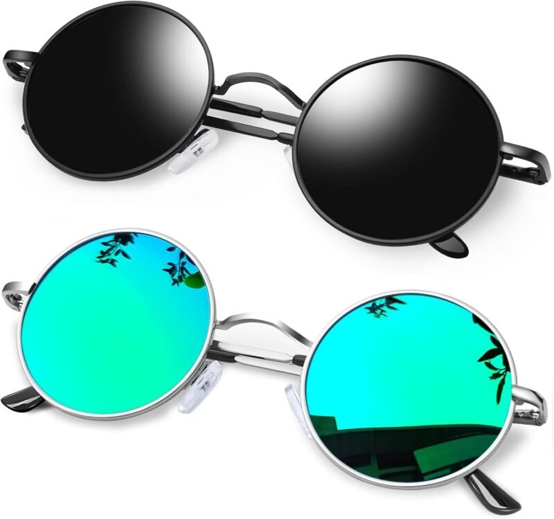 Carsbyvictor Sunglasses Round  Round Sunglasses for Women Men Polarized Circle Sun Glasses UV Blocking Gojo Satoru Cosplay (2 Pack)