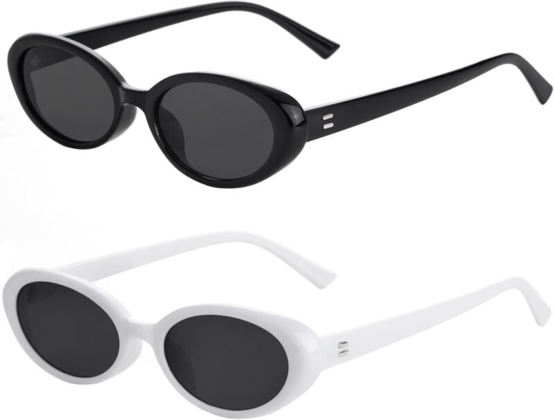 Carsbyvictor Sunglasses Vintage Small Oval Sunglasses for Women Men 90s Sunglasses Narrow Eyeglasses UV400 Protection 2 Pack