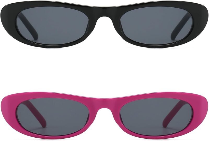 Carsbyvictor Sunglasses Oval Narrow Cat Eye Sunglasses for Women 90s  Oval  Womens Oval Sunglasses Fashion Small Black Shades