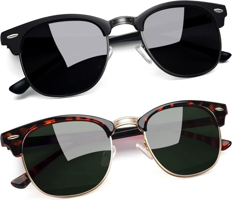 Carsbyvictor Sunglasses Round  Semi-Rimless Sunglasses Half Frame Sun Glasses Brownline Shades for Women Men UV400 Protection