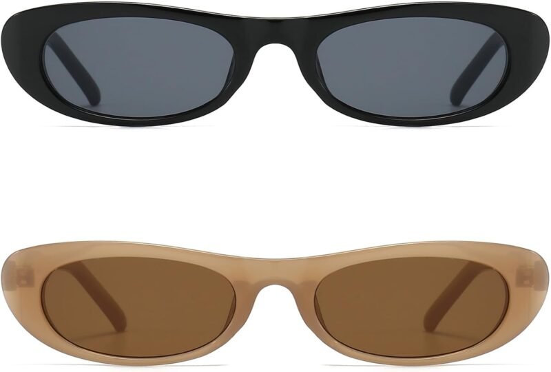 Carsbyvictor Sunglasses Oval Narrow Cat Eye Sunglasses for Women 90s  Oval  Womens Oval Sunglasses Fashion Small Black Shades