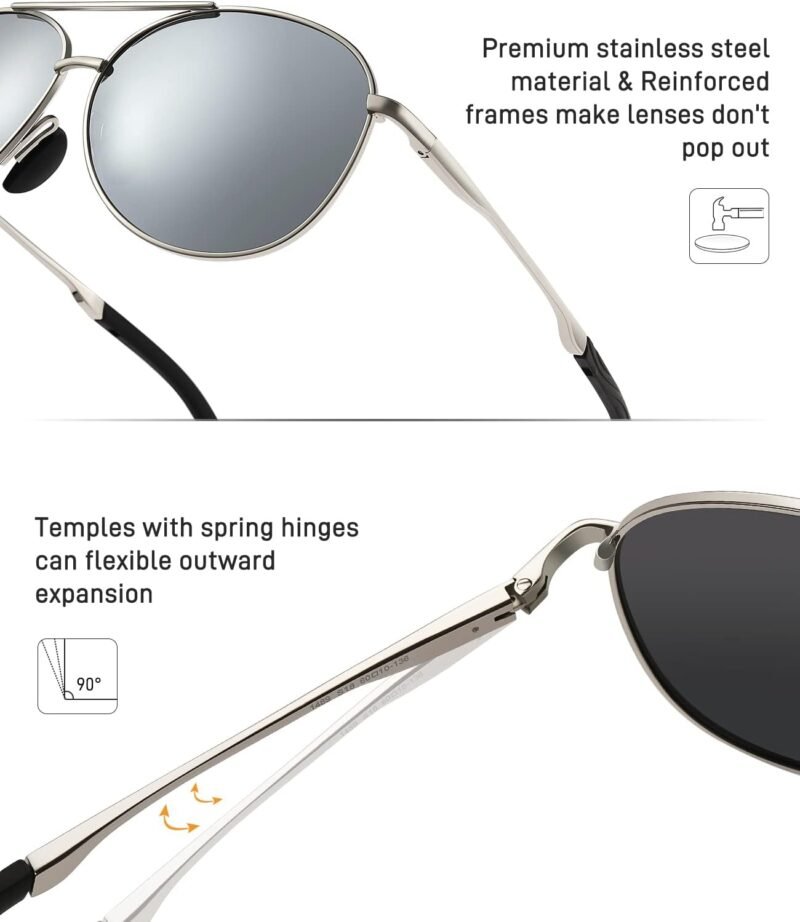 Carsbyvictor Sunglasses for Men Polarized UV Protection Trendy Metal Pilot Sunglasses for Driving Hiking Travel