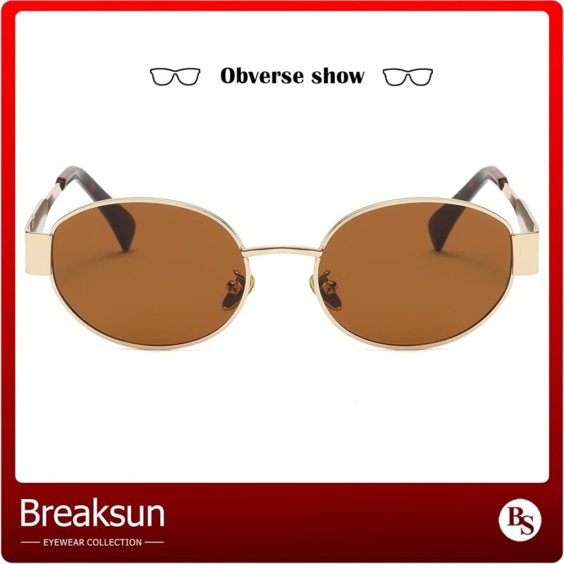 Carsbyvictor Sunglasses Oval Sunglasses for Women Men Fashion Luxury Metal Sun Glasses 90s Vintage Designer style (Gold/Brown)