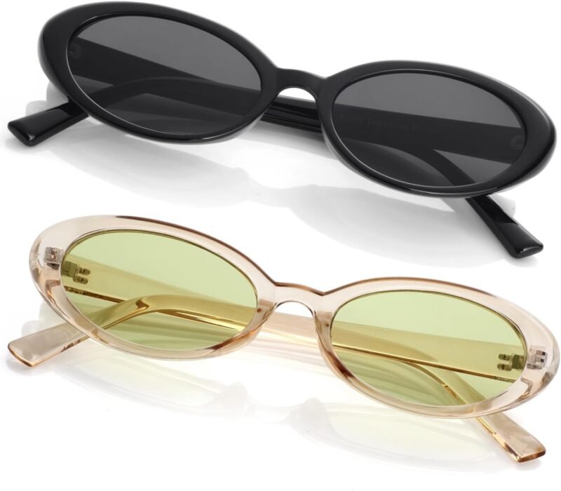 Carsbyvictor Sunglasses Vintage Small Oval Sunglasses for Women Men 90s Sunglasses Narrow Eyeglasses UV400 Protection 2 Pack