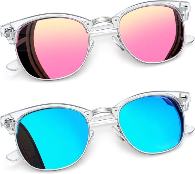 Carsbyvictor Sunglasses Round  Semi-Rimless Sunglasses Half Frame Sun Glasses Brownline Shades for Women Men UV400 Protection