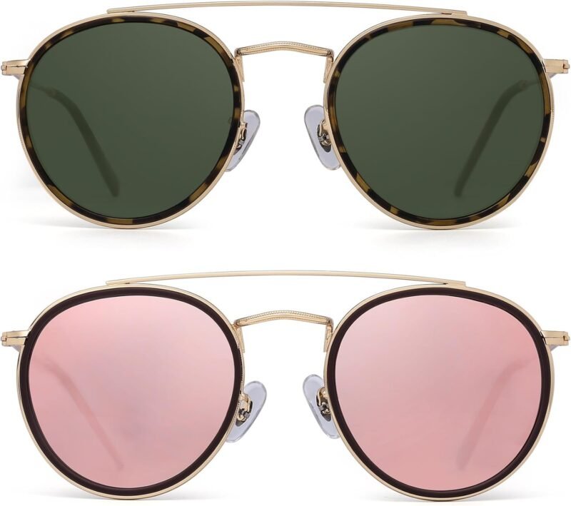 Carsbyvictor Sunglasses Round  Small Polarized Round Sunglasses for Women Vintage Double Bridge Frame