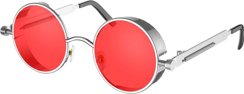 Carsbyvictor Sunglasses Round  Gothic Steampunk Sunglasses for Women Men Round Lens Metal Frame