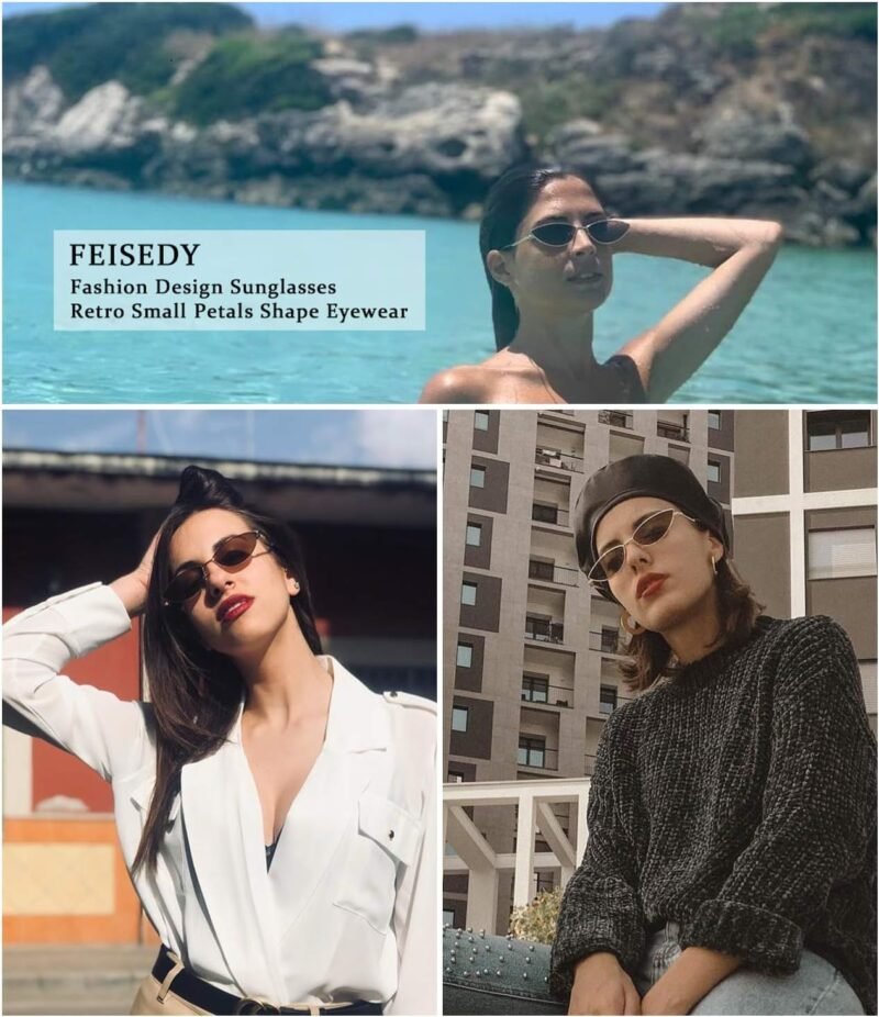 Carsbyvictor Sunglasses Cat Eye Fashion Designer Sunglasses  Small Petals Shape Arc Temple Design B2298