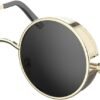 Carsbyvictor Sunglasses Round  Gothic Steampunk Sunglasses for Women Men Round Lens Metal Frame