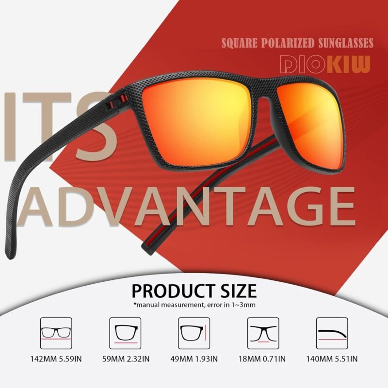 Carsbyvictor Sunglasses Square Polarized Sunglasses Wayfarerfor Men Vintage Style Driving Travel Sun Glasses Lightweight Frame UV Protection Goggles