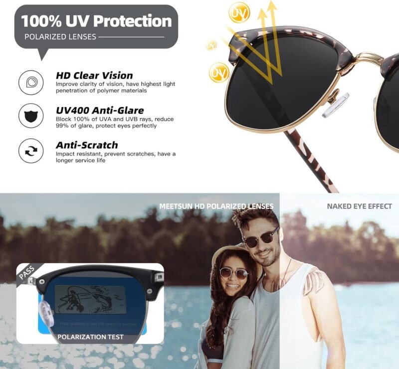 Carsbyvictor Sunglasses Browline Semi Rimless Polarized Sunglasses for Men Women Classic Trendy Driving Sun Glasses UV Protection