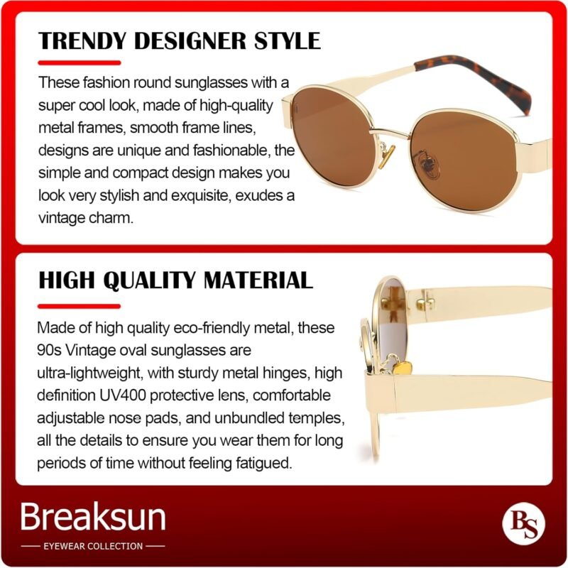 Carsbyvictor Sunglasses Oval Sunglasses for Women Men Fashion Luxury Metal Sun Glasses 90s Vintage Designer style (Gold/Brown)