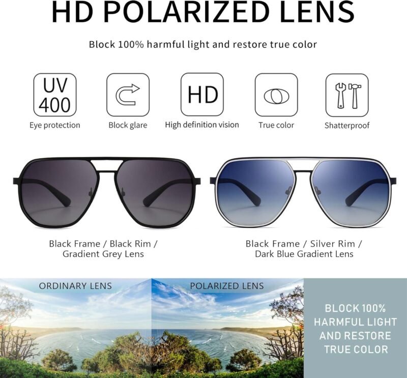 Carsbyvictor Sunglasses for Men and Women, Polarized Trendy Square Sun Glasses Retro Pilot Shades UV Protection