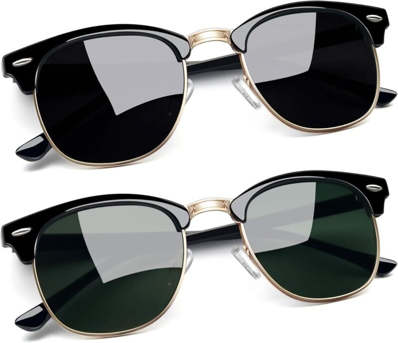 Carsbyvictor Sunglasses Round  Semi-Rimless Sunglasses Half Frame Sun Glasses Brownline Shades for Women Men UV400 Protection