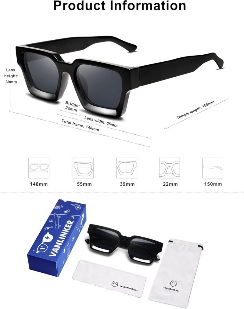Carsbyvictor Sunglasses Square  Thick Square Sunglasses for Men Women Retro Chunky Rectangle Shades UV400 Protection VL9731