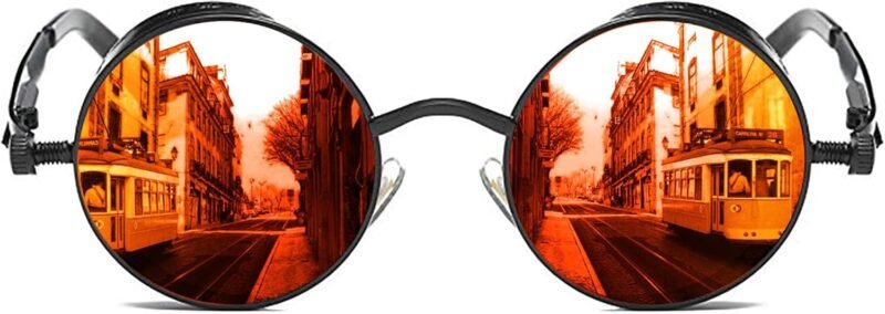 Carsbyvictor Sunglasses Round  Gothic Steampunk Round Polarized UV400 Protection Sunglasses Unisex Street Outdoor