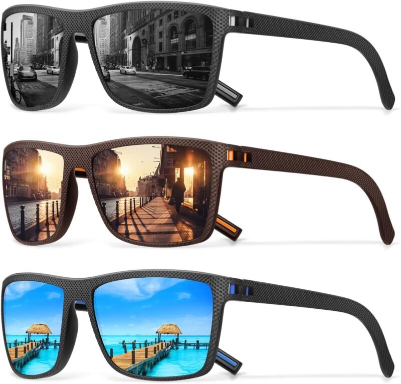 Carsbyvictor Sunglasses Square Polarized Sunglasses Wayfarerfor Men Vintage Style Driving Travel Sun Glasses Lightweight Frame UV Protection Goggles