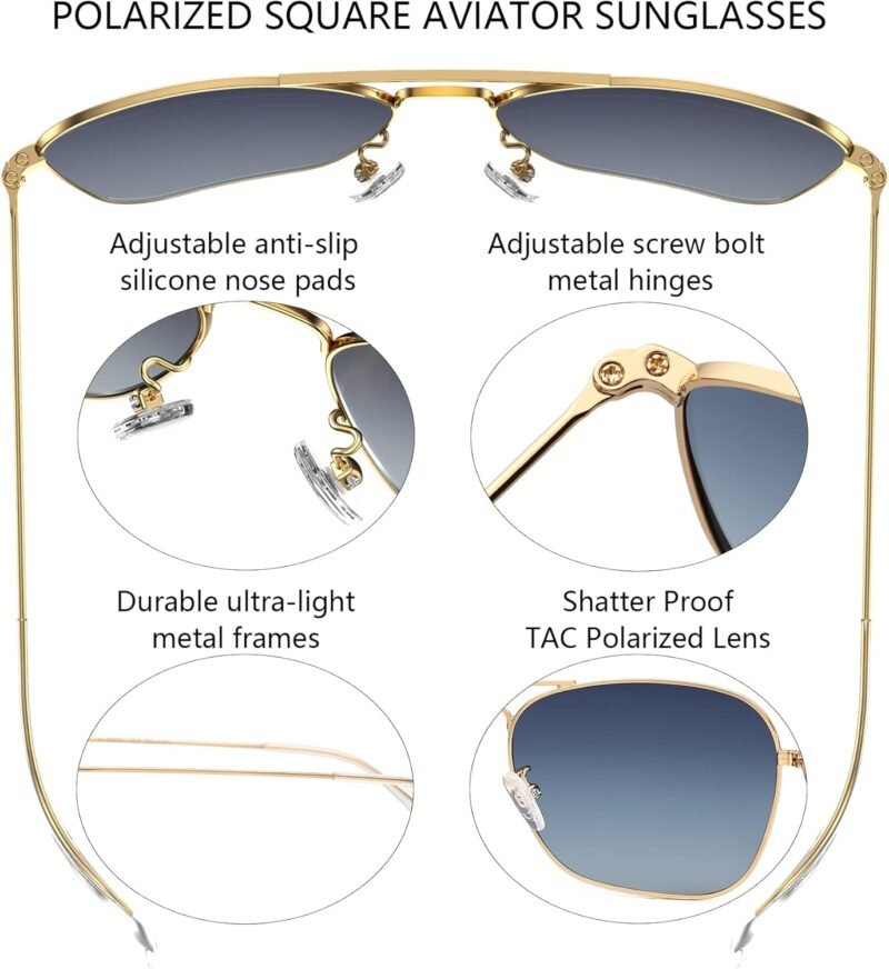 Carsbyvictor Sunglasses Square  Sunglasses for Women Men Polarized Pilot Military Square Shades Classic Vintage Metal Sun Glasses