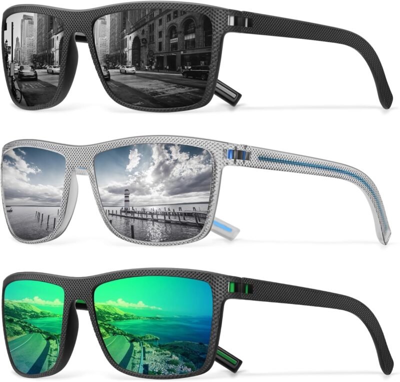 Carsbyvictor Sunglasses Square Polarized Sunglasses Wayfarerfor Men Vintage Style Driving Travel Sun Glasses Lightweight Frame UV Protection Goggles