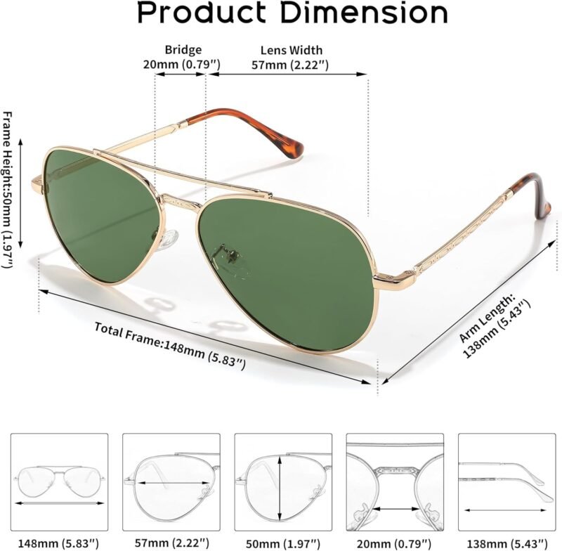 Carsbyvictor Sunglasses  Womens,  Polarized Men, Classic Metal Frame Pilot Shades B9113