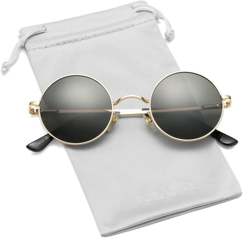 Carsbyvictor Sunglasses Round Circle Lennon Glasses Retro Round Polarized Sunglasses Hippie Style Small Circle Sun Glasses