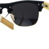 Carsbyvictor Sunglasses Browline Real Bamboo Temple Sunglasses Square Matted Top Mirror Lens UV 400