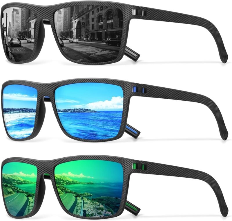 Carsbyvictor Sunglasses Square Polarized Sunglasses Wayfarerfor Men Vintage Style Driving Travel Sun Glasses Lightweight Frame UV Protection Goggles