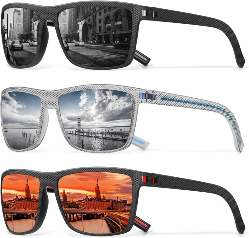 Carsbyvictor Sunglasses Square Polarized Sunglasses Wayfarerfor Men Vintage Style Driving Travel Sun Glasses Lightweight Frame UV Protection Goggles