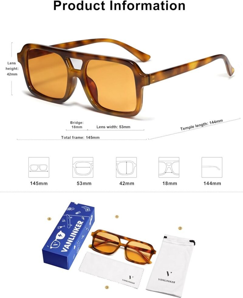 Carsbyvictor Sunglasses Square  Retro 70s Square Aviator Sunglasses for Women Men Vintage Trendy Rectangle Sun Glasses VL9816