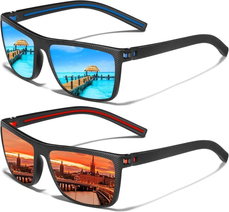 Carsbyvictor Sunglasses Square Polarized Sunglasses Wayfarerfor Men Vintage Style Driving Travel Sun Glasses Lightweight Frame UV Protection Goggles