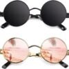 Carsbyvictor Sunglasses Round E72 Retro Steampunk Style Inspired Round Metal Circle Polarized Sunglasses for Women Men