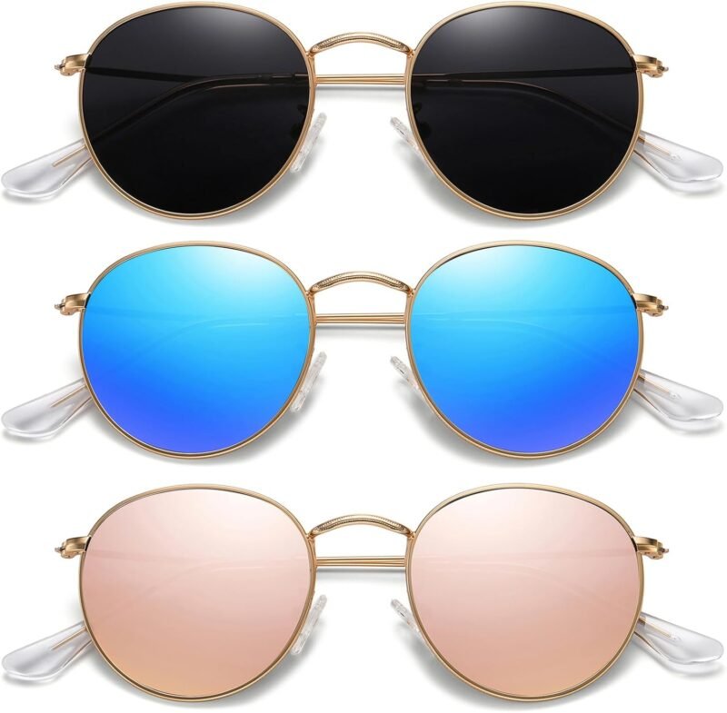 Carsbyvictor Sunglasses Round Polarized Sunglasses for Women Men Classic Retro Metal Frame Sun Glasses UV Protection