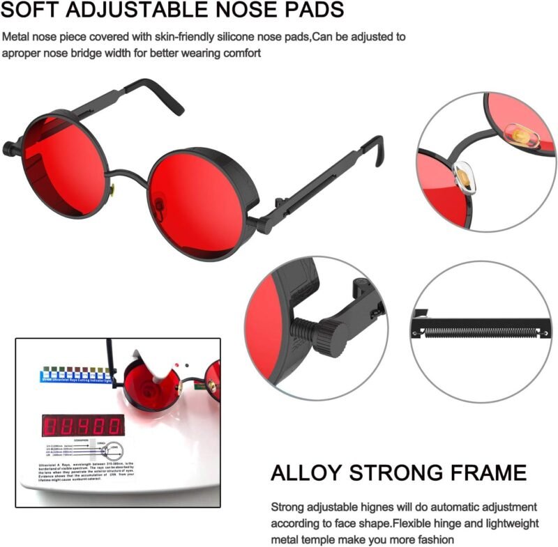 Carsbyvictor Sunglasses Round  Gothic Steampunk Sunglasses for Women Men Round Lens Metal Frame