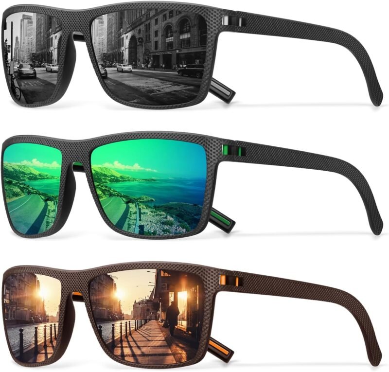 Carsbyvictor Sunglasses Square Polarized Sunglasses Wayfarerfor Men Vintage Style Driving Travel Sun Glasses Lightweight Frame UV Protection Goggles