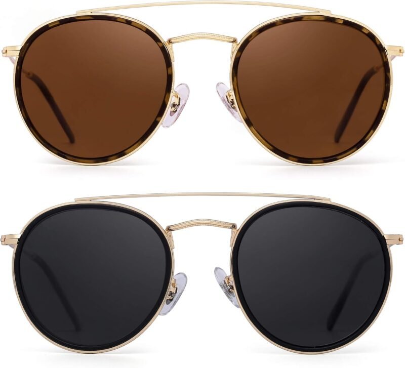 Carsbyvictor Sunglasses Round  Small Polarized Round Sunglasses for Women Vintage Double Bridge Frame