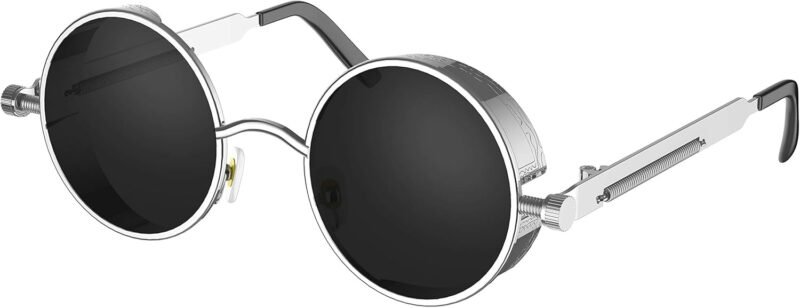 Carsbyvictor Sunglasses Round  Gothic Steampunk Sunglasses for Women Men Round Lens Metal Frame