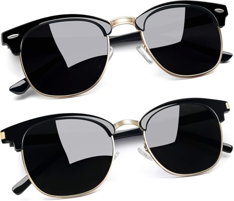 Carsbyvictor Sunglasses Round  Semi-Rimless Sunglasses Half Frame Sun Glasses Brownline Shades for Women Men UV400 Protection